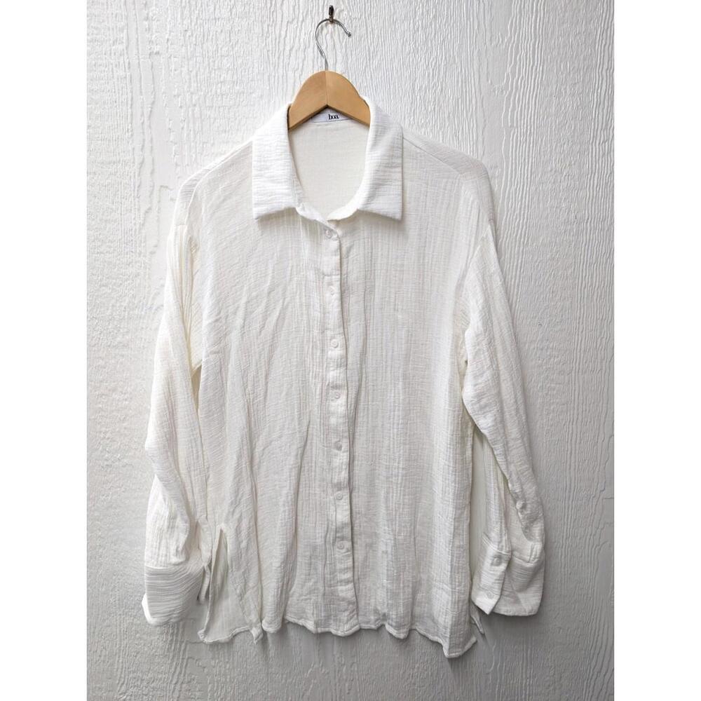 Because of Alice BOA White Cotton Crinkle Oversized Blouse Shirt Size Small